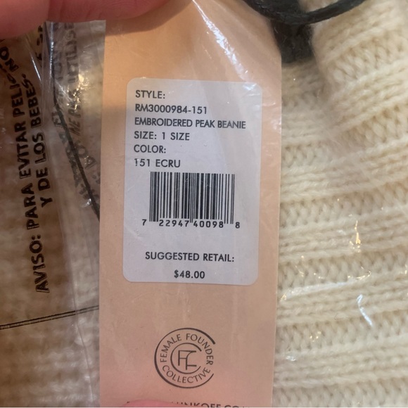 REBECCA MINKOFF Embroidered Peak Beanie in Ecru - Picture 6 of 7